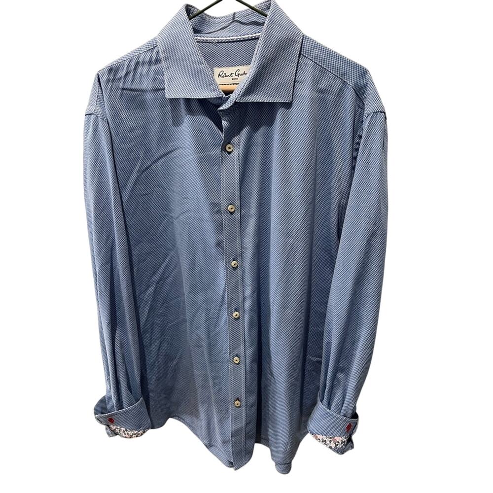 Robert Graham Blue Textured Button Down Shirt 17 43 Large